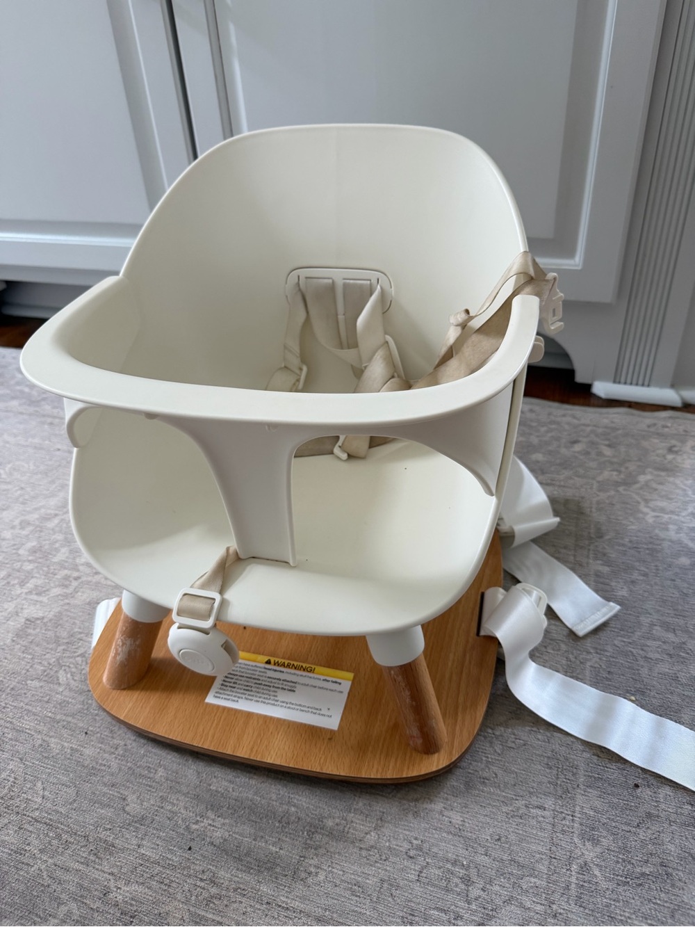Cream Kids Seat Cover with Wood Base and Safety Harness
